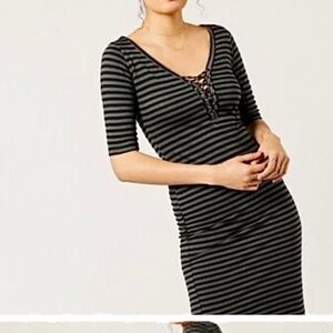 MONROW grey black stripe knit dress sz small